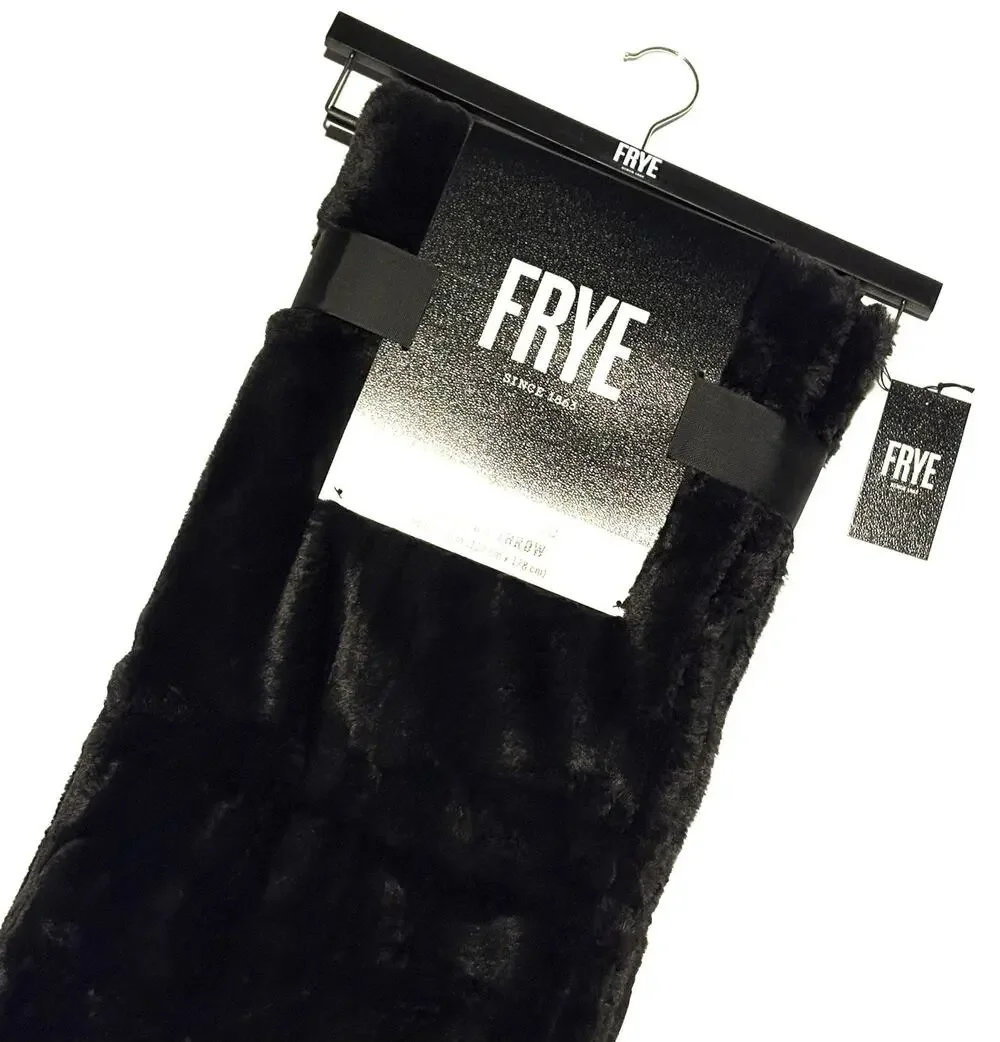 FRYE Faux Fur Throw Blanket Black TEXTURED Plaid 50 X 70